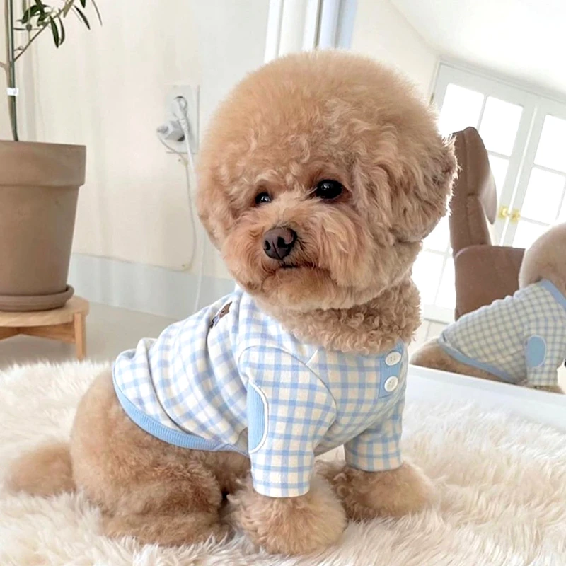 Pet Plaid T-shirt Teddy Bear Dog Base Shirt Marzis Yorkshire Shonauri Small Cat Dog Clothes Pet Hoodie Designer Dog Clothes