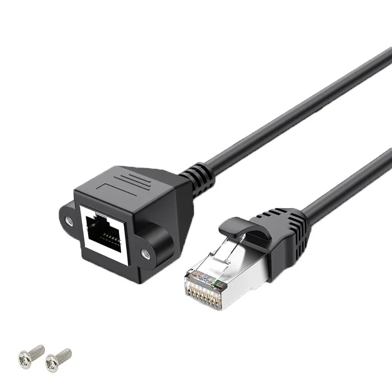 8P8C FTP STP UTP RJ45 elbow Cable Male To Female Speed Cat5 Cat6e Screw Panel Mount Ethernet LAN Network Extension Cable 0.3M-5M