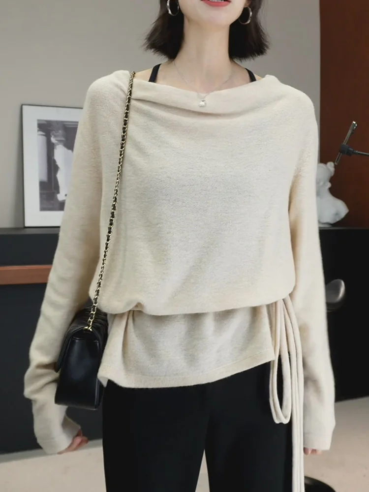 

Корейский дизайн, длинный вязаный свитер с поясом, женский, модный, осенний, новинка, большие размеры, топ Snow Dr