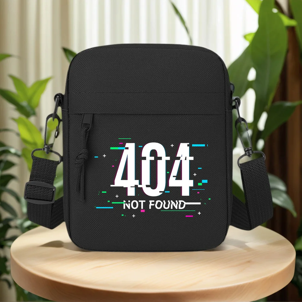 Error 404 page typography glitch effect design Men Crossbody Bag Single Shoulder Women Cartoon Anime Film Printing Design Unisex
