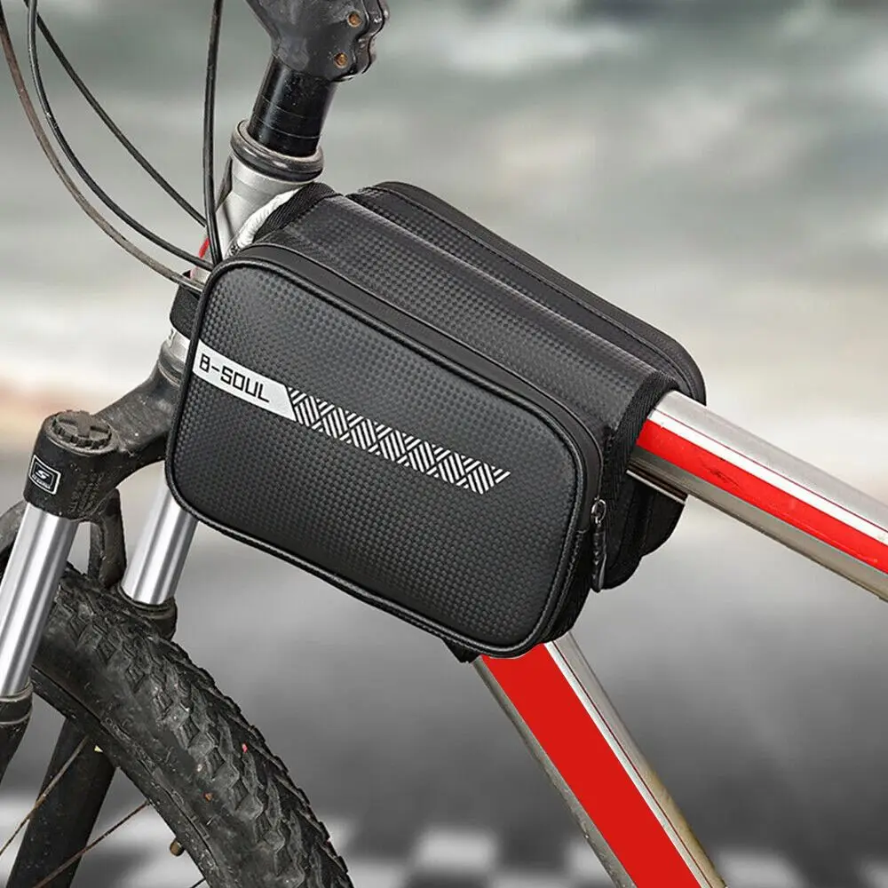 Reflective Pattern Bike Pouch Phone Case Bicycle Top Frame Bag Bike Front Beam Saddle Bag 1.5L