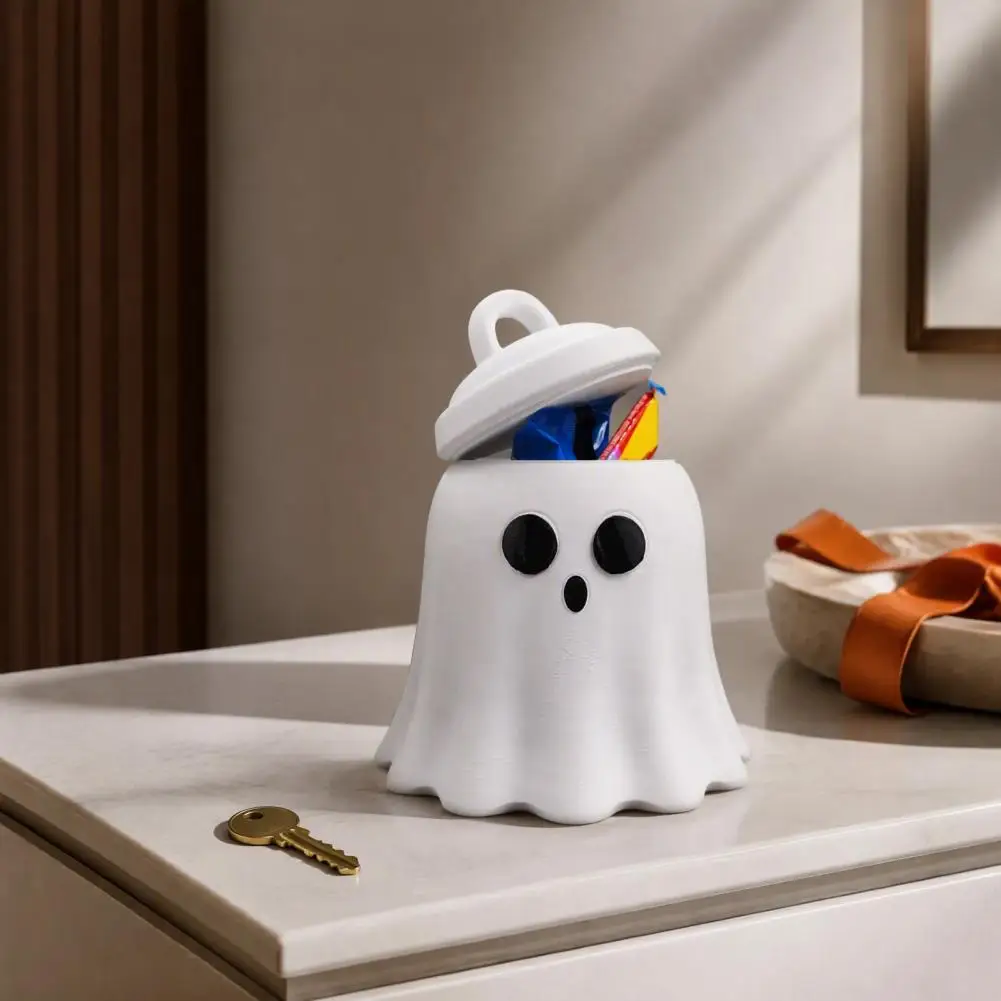 Holiday Candy Holder Ghost Candy Jar Halloween Ghost Storage Jar with Lid 3d Printed Candy Snack Container for Holiday