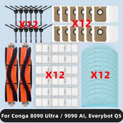 Compatible For ( Cecotec Conga 8090 Ultra / 9090 AI, Everybot Q5 ) Spare Parts Accessories Main Side Brush Mop Dust Bag Filter