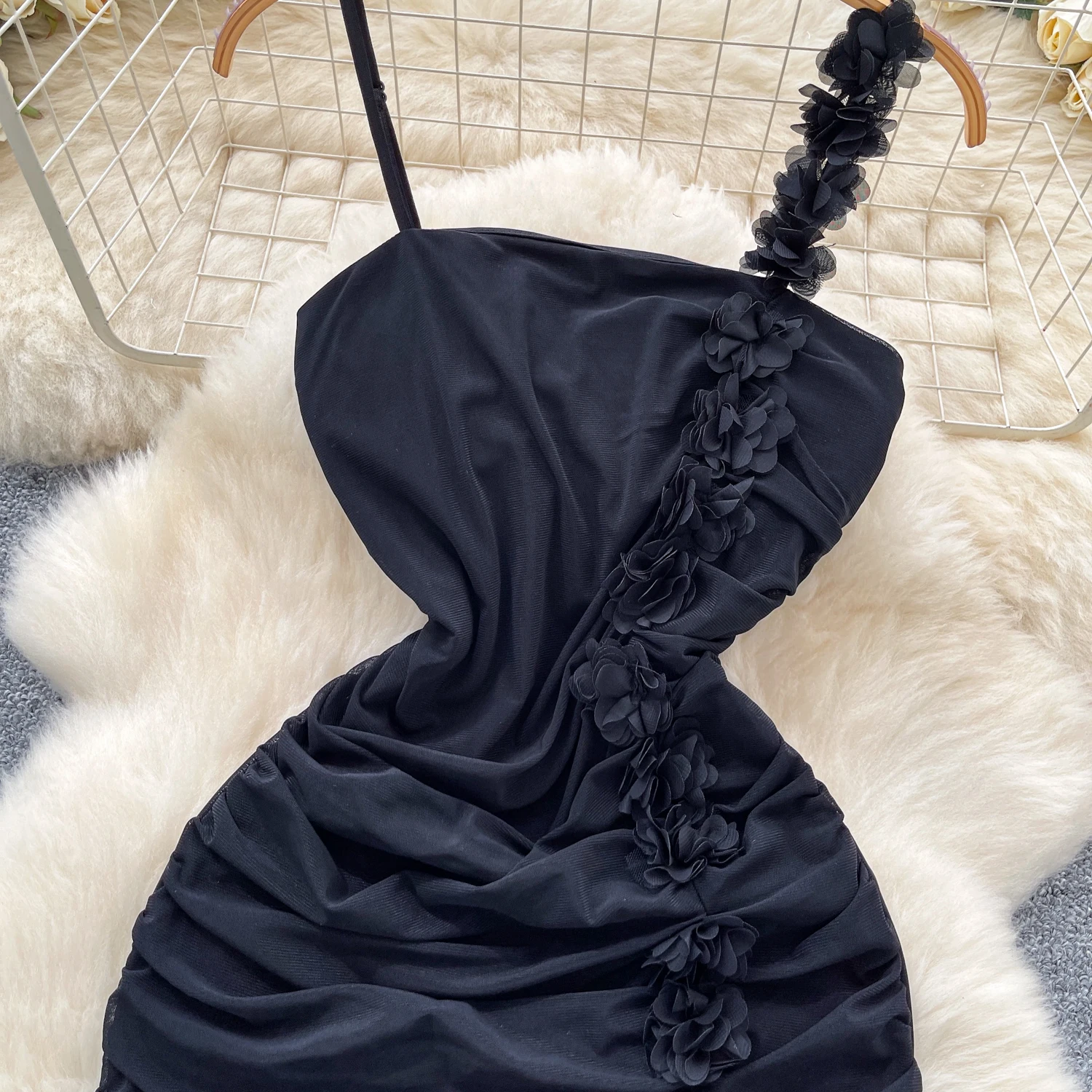 시크 빈티지 3D 플로럴 우아한 페어리 한국 패션 여성 의류 행사 드레스 미니 드레스