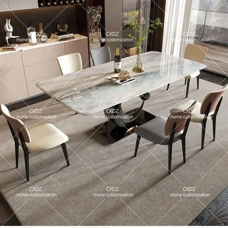 Modern Rectangular Slate Dining Table Set High End Supercrystalline Stone Floating Design Simple Luxury Household Furniture