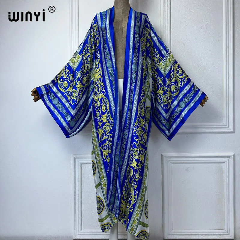 WINYI kimono kardigan wanita, baju renang wanita seksi musim panas Afrika, pakaian luar kardigan kasual elegan motif boho