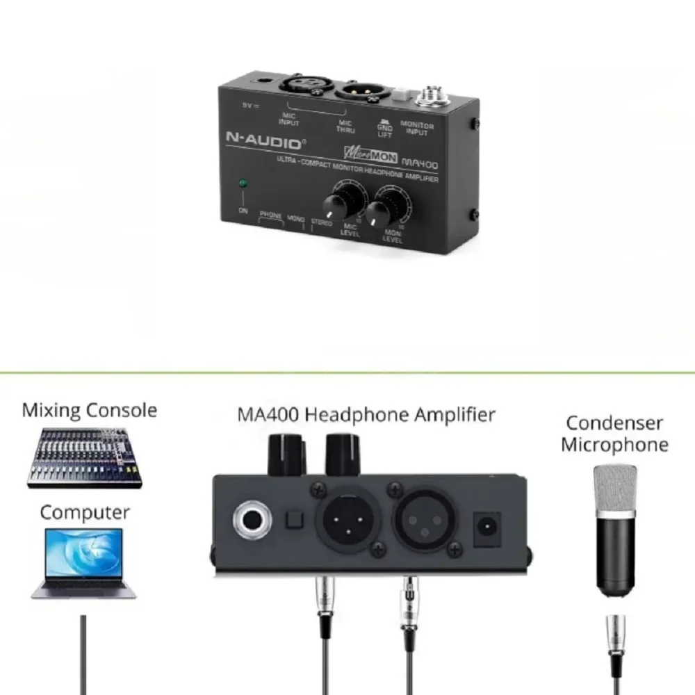 MA400 Headphone Preamplifier Microphone Monitor Mic Monitor Earphone Amplification Monitor  Personal  Mixer