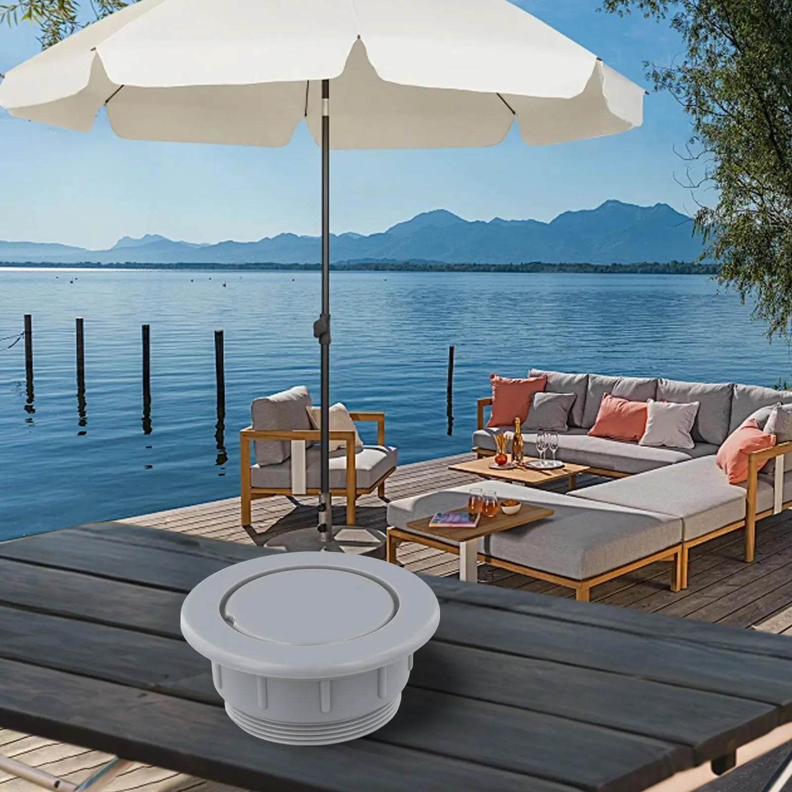 Patio Table Umbrella Hole Cover Set for Outdoor Use Plastic Design for 2 Inch Umbrella Pole and Table Compatibility