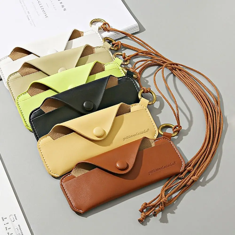 Creative PU Leather Sunglass Organizer Hanging Neck Solid Color Glasses Bag Anti-lost Eyeglasses Holder Gift
