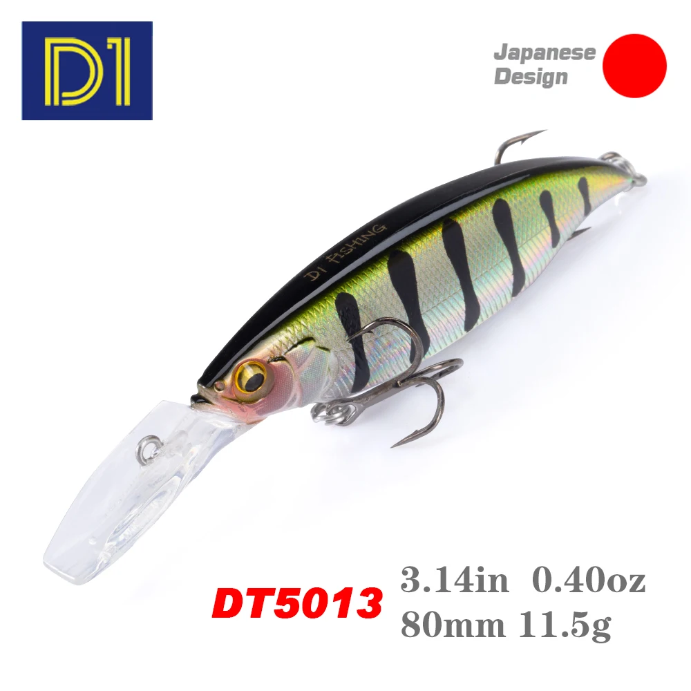 

D1 Long Lip Minnow Fishing Lure 80mm/11.5g Floating Rolling Wobblers Hard Bait Magnet Stable For Fishing Bass Pike Lure Tackle