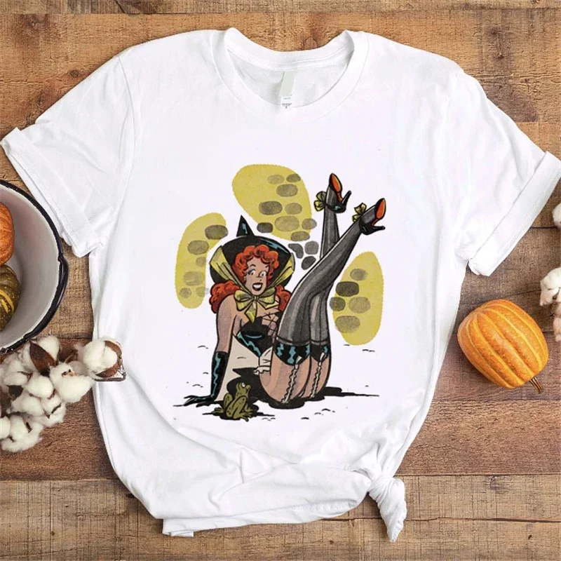 Halloween Costumes Horror Summer Women T-Shirt Pumpkin Cartoon Pretty Girl Fashion Happy Fall Top Short Sleeve Retro Tee Female