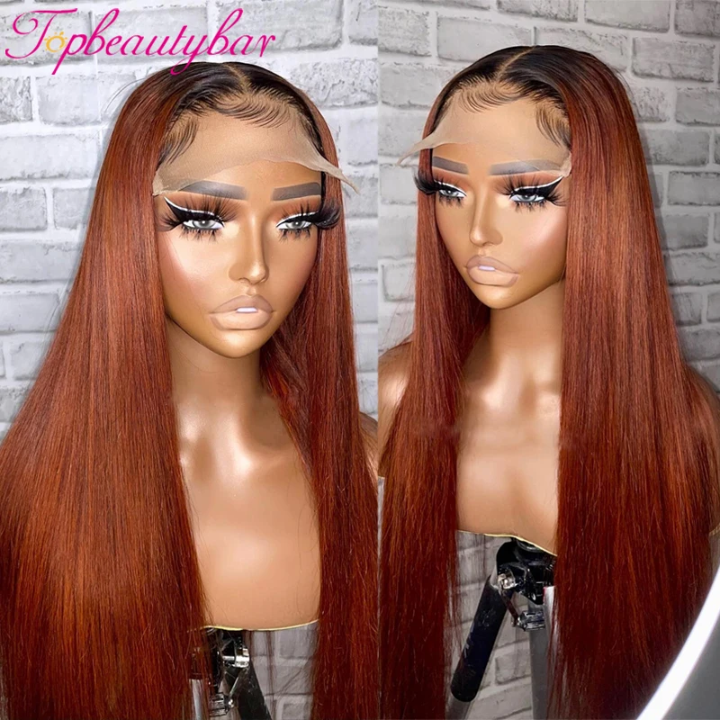 Ombre Brown Human Hair Wigs 180 Density Straight Brazilian Preplucked Remy Hair 13X4 Lace Front Wigs For Women 4x4 Closure Wigs