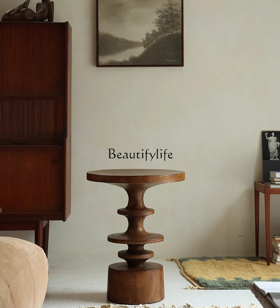 | Whole wood creative wabi-sabi wind log edge table retro solid wood homestay sofa corner table