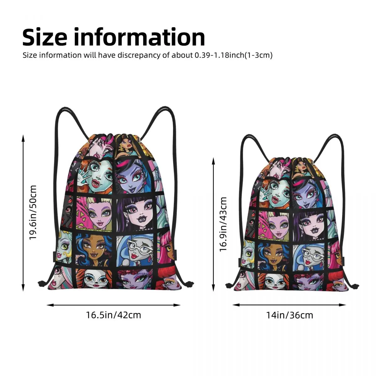 Monster High Collage Drawstring Backpack Sports Gym Bag Draculaura String Sackpack for Hiking