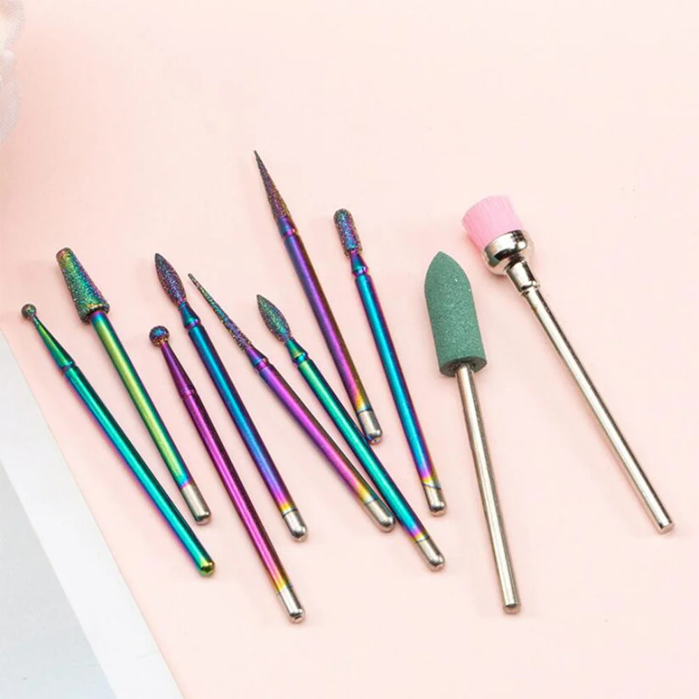 10 pçs conjunto de brocas de unhas kit de brocas de manicure de aço com caso de armazenamento para salão de beleza em casa profissional ferramentas de cabeça de moagem de unhas
