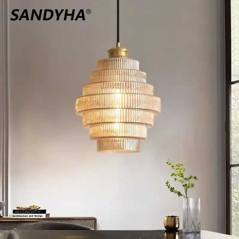 

SANDYHA Modern Minimalist Pendant Light Glass Lampshade Design Restaurant Chandelier Living Room Decoration Lighting Fixtures