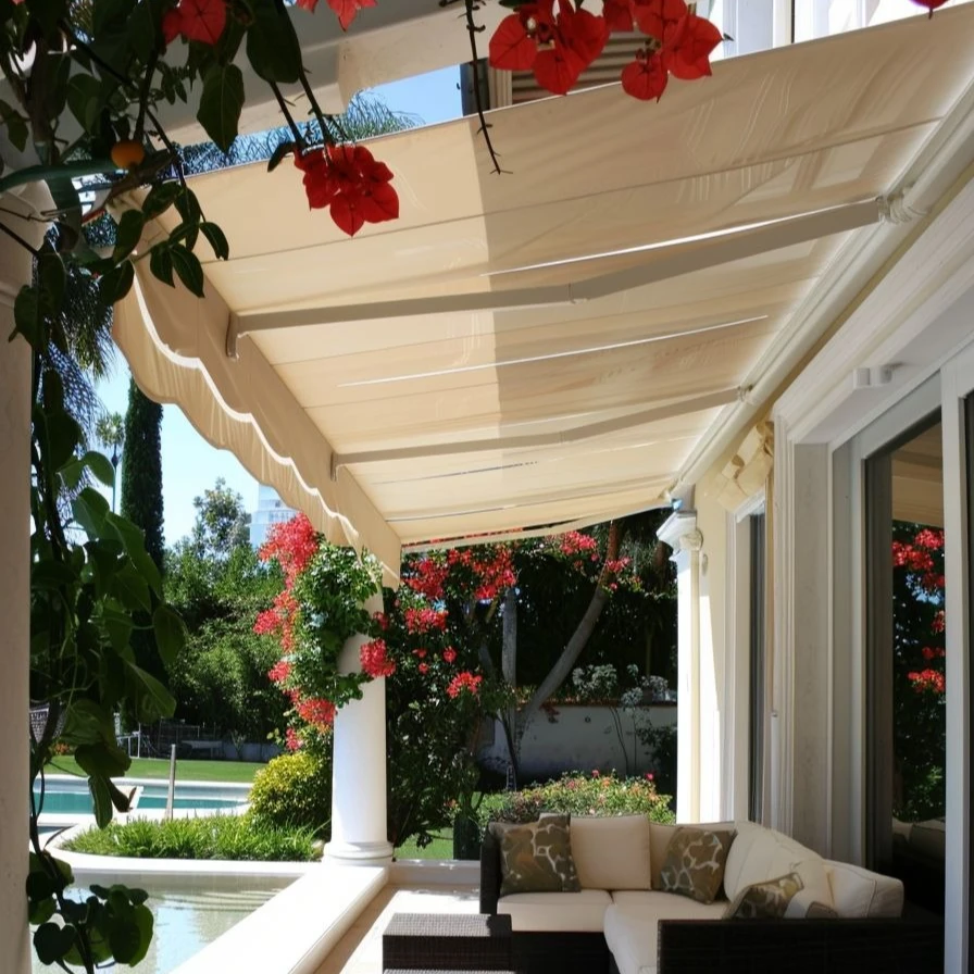 Electric Motorized Retractable Awning with Remote Control Modern Simple Design Aluminum Alloy Awning for Garden Balcony Sunshade