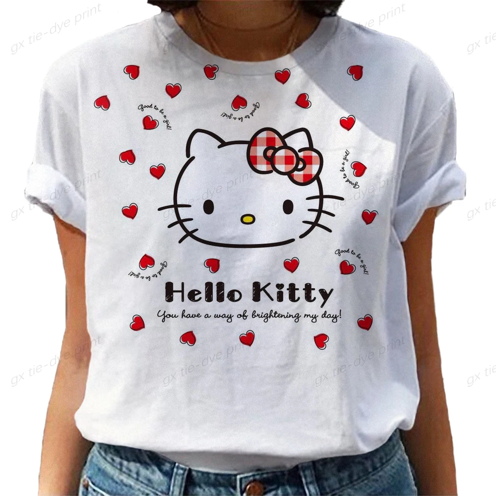 

Летняя 3D цифровая футболка Hello Kitty с коротким рукавом и женская новая модная повседневная универсальная футболка с героями мультфильмов для отдыха для летней одежды