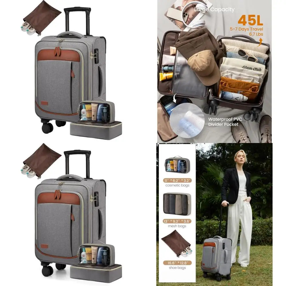 20 Inch Airline Approved Underseat Carry-On Suitcase with Spinner Wheels and TSA Lock for Travel