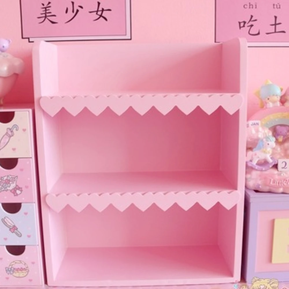 ピンクの女の子の北欧の木製キャビネット,素敵な3階建ての収納棚