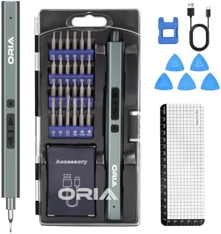 

ORIA 33-in-1 Electric Screwdriver Set – Rechargeable Mini Tool with LED Light for Phone, PC Repair