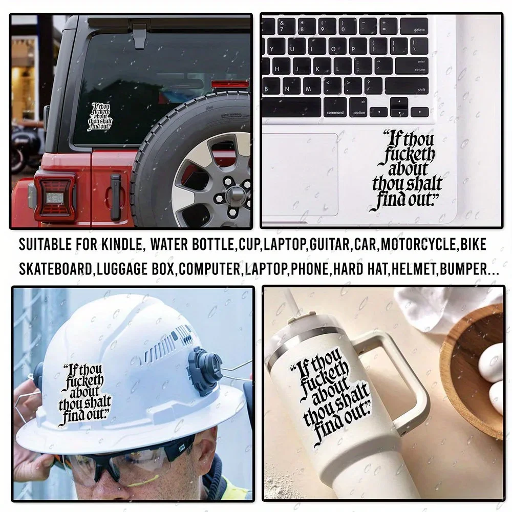 

1 шт. забавная виниловая наклейка с цитатой, смелый черный готический шрифт, красочный дизайн с конфетти, водонепроницаемая наклейка для автомобиля, ноутбука, декора окон