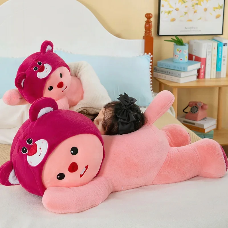 

90cm Kawaii Hot Cartoon Animation Strawberry Bear Beaver Cute Plush Toy Pillow Doll Girl Birthday Gift Room Decoration Doll