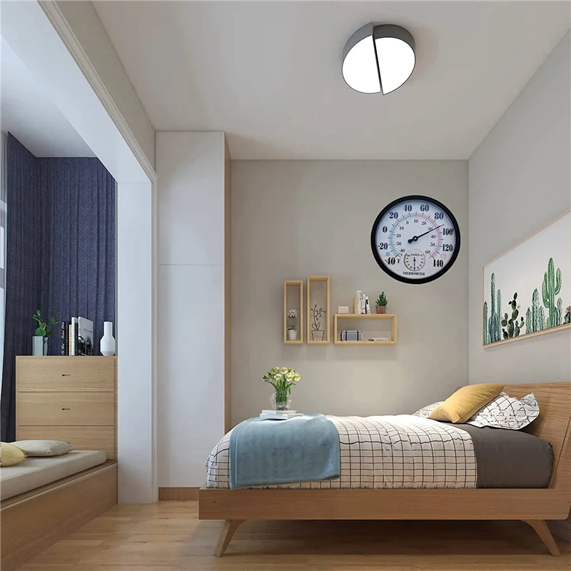 AS95-2X ميزان حرارة داخلي وخارجي حديقة جدار فناء ميزان حرارة الطقس الرطوبة، عدد كبير 10 في القطر (أسود)