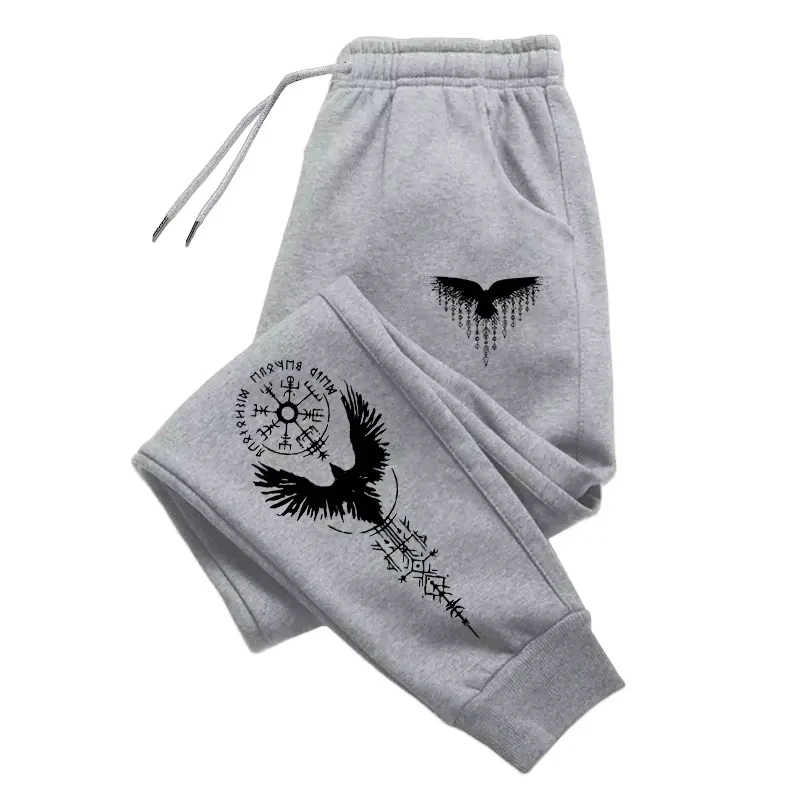 New men's jogging pants autumn and winter casual sports sweatpants comfortable home outdoor trousers vintage Viking raven print