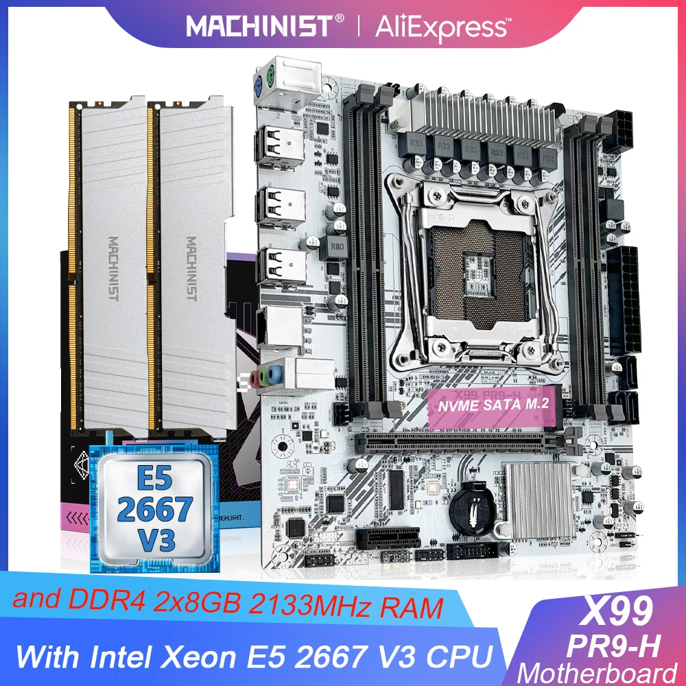 MACHINIST X99 PR9-H اللوحة LGA 2011-3 combo Intel Xeon E5 2667 V3 CPU DDR4 16GB 2133mhz RAM NVME SATA m.2 مجموعة اختيارية