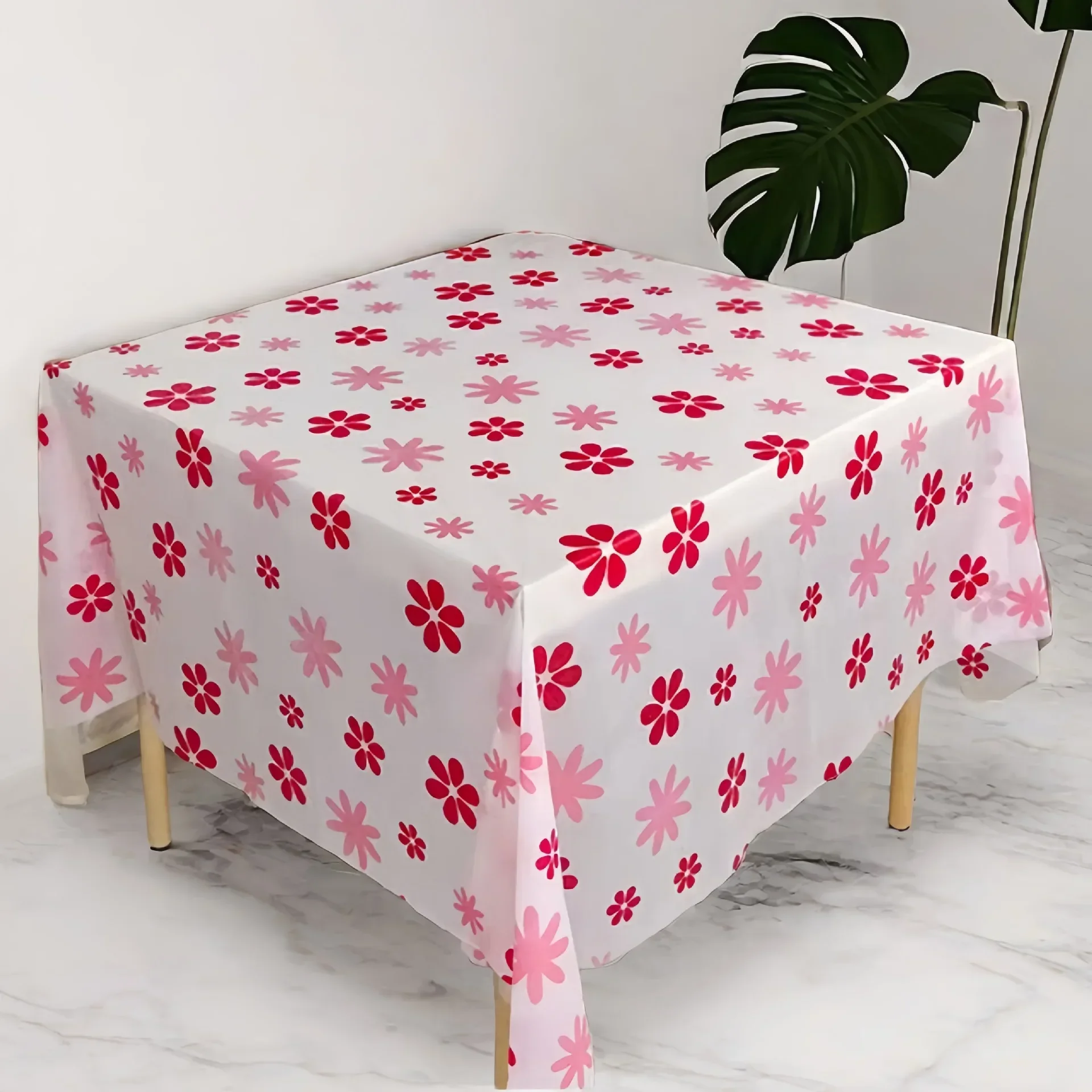 

Disposable Peva bright red printed festive lattice decoration oil-proof waterproof wash-free tablecloth skyblue