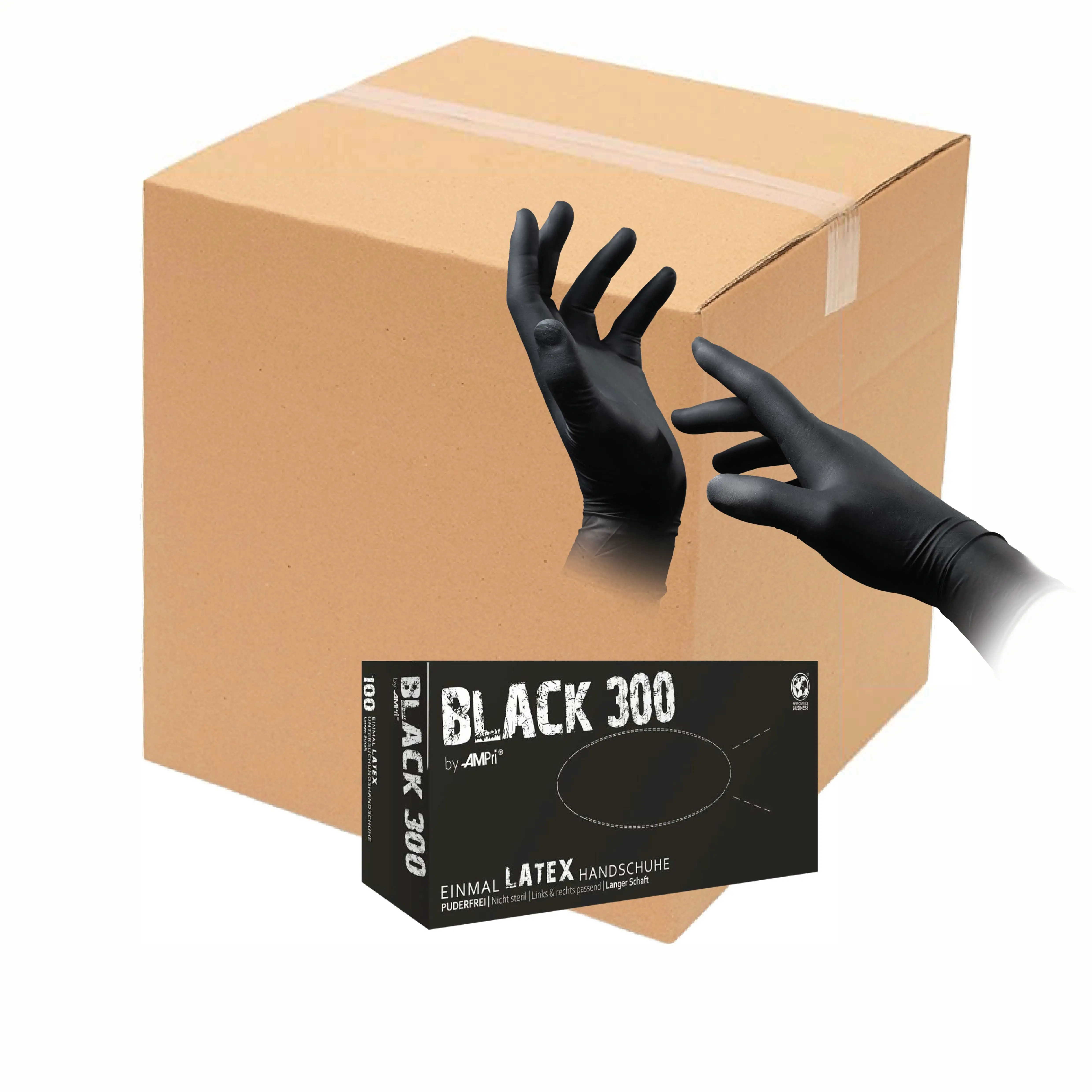 ENVIO GRATIS - LIQUIDACION STOCK CADUCIDAD Guantes LATEX NEGRO GRUESOS EXTRA LARGOS 6,2g grosor, sin polvo Black 300 AMpri PACK 10 CAJAS de 100
