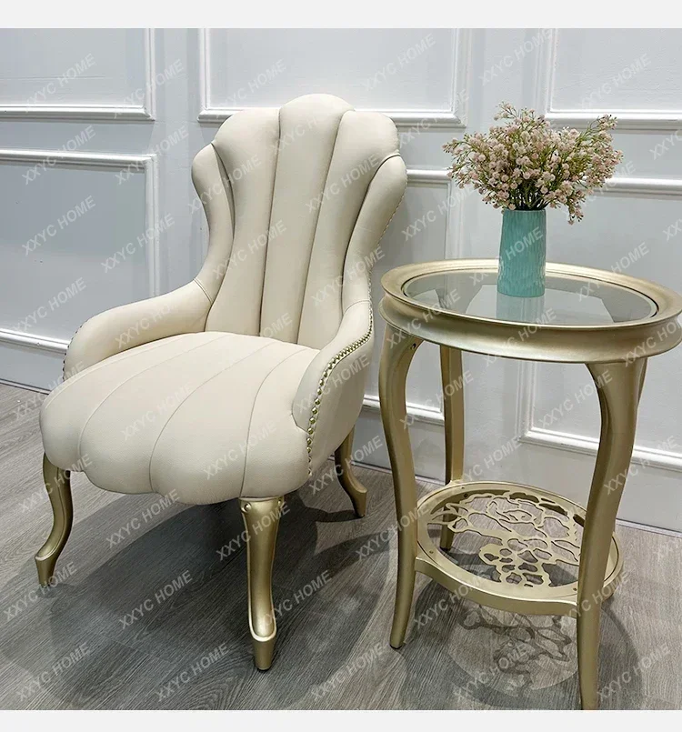 A  French light luxury solid wood sofa chair living room balcony leisure tiger chair fabric American single chairEsmt4593