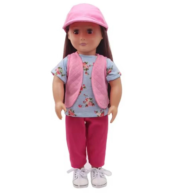 Doll Clothes vest trousers and cap for 45 cm girl doll 18 inch doll outwear suit for baby doll Accessories