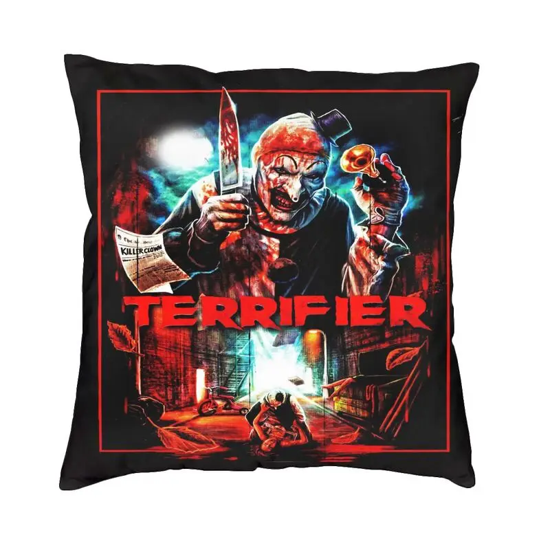 Halloween Horror Movie Terrifier Cushion Cover 40x40 cm Velvet Luxury Throw Pillow Case for Sofa Chair Bedding Office Pillowslip