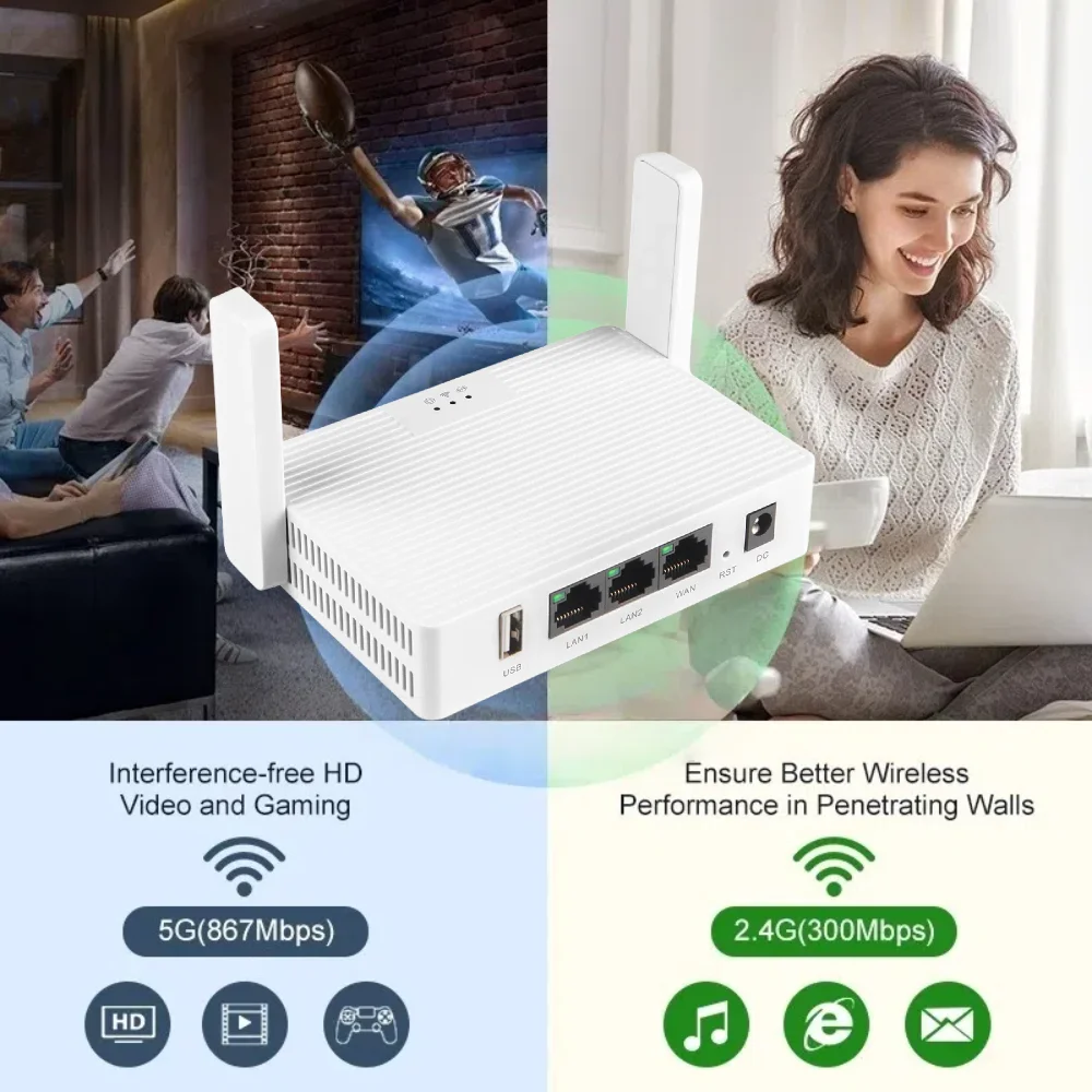 1200Mbps واي فاي مكرر AC1200 موسع واي فاي مكبر للصوت 2.4G/5 جيجا هرتز واي فاي إشارة الداعم نقطة وصول الشبكة طويلة المدى للمنزل