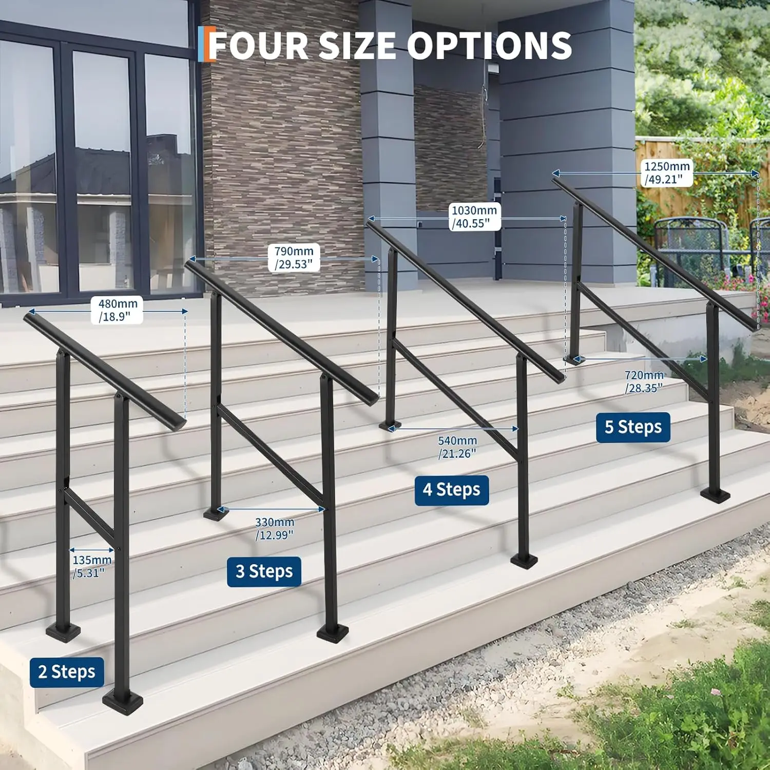 1PC Hand Rails for Outdoor Steps, Adjustable Handrail & Indoor Stair Railing Kit Metal Porch Stair Railing for Porch Deck Garden