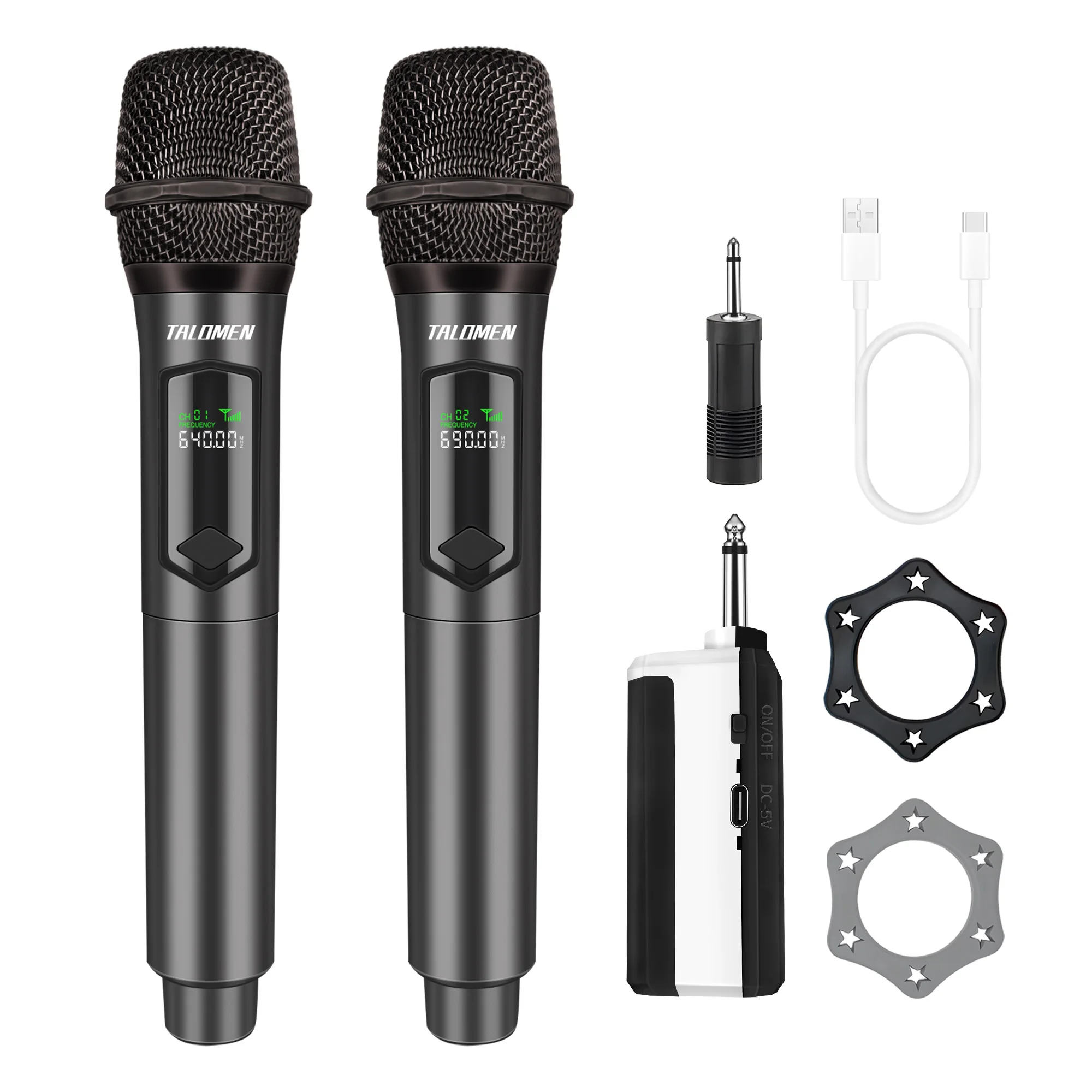 TALOMEN K60 Système de microphone dynamique sans fil portable professionnel avec récepteur rechargeable Kit de microphone karaoké de 160 pieds