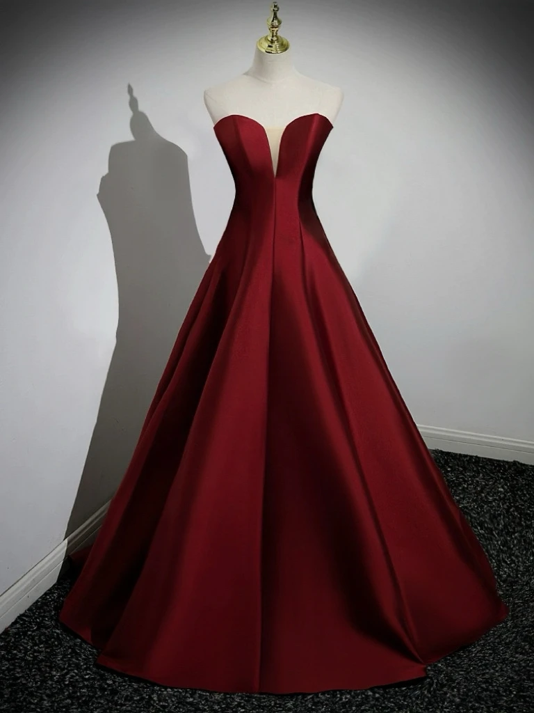 Weinrote A-Linie-Abschlussballkleider, schulterfrei, kurze Puffärmel, Prinzessin, langes Maxikleid, formelle Anlässe, Hochzeit, Abendkleid, Party