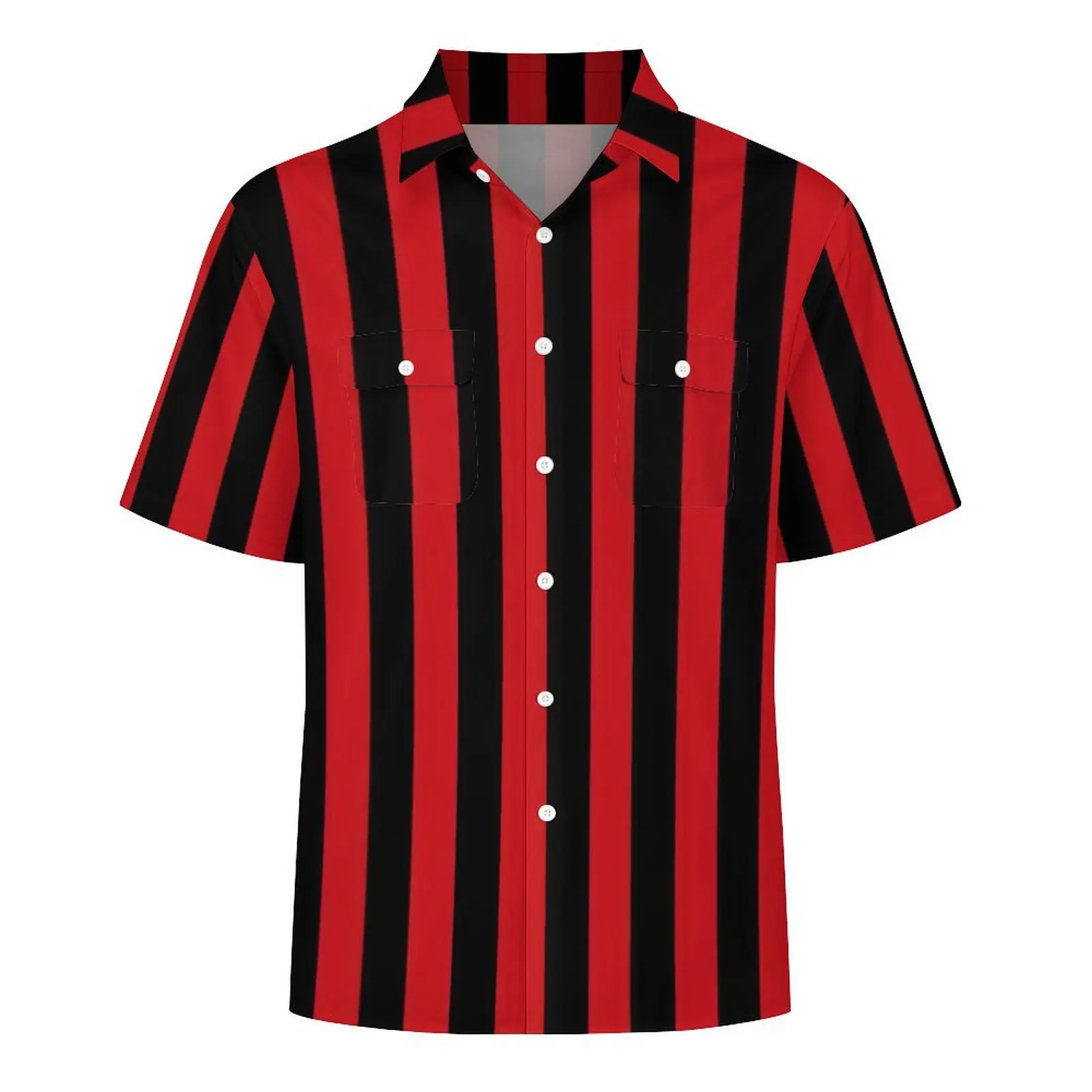 Hawaiian Shirt Beach Vertical Striped Blouses Red and Black Stripes Novelty Casual Shirts Male Short Sleeve Funny Oversize Top