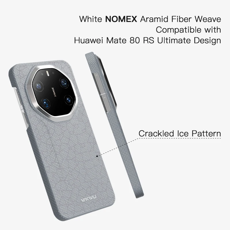 WKWU Song Porcelain for Huawei Mate 80 RS, Ice-Crack Aramid Fiber Case, Magnetic, Slim Fit, White Grey Woven Phone Cover