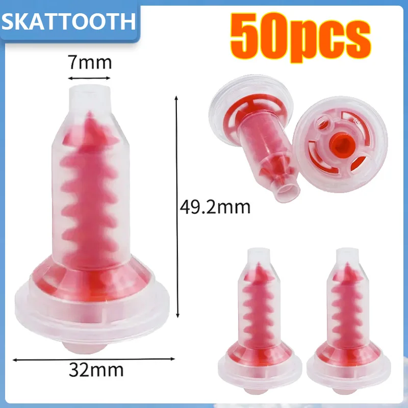 50pcs/bag Dental Dynamic Mixing Tips Impression Material 5:1 Red Silicon Rubber Fits Pentamix Mixing Machine Dental Materials