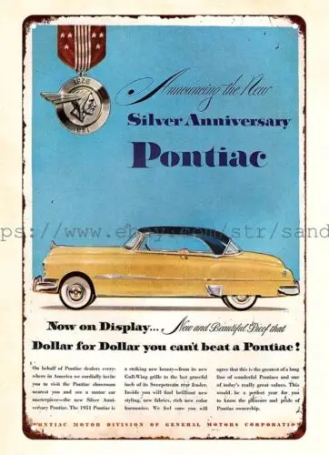 shop wall art 1951 car garage man cave Coupe Silver Anniversary metal tin sign