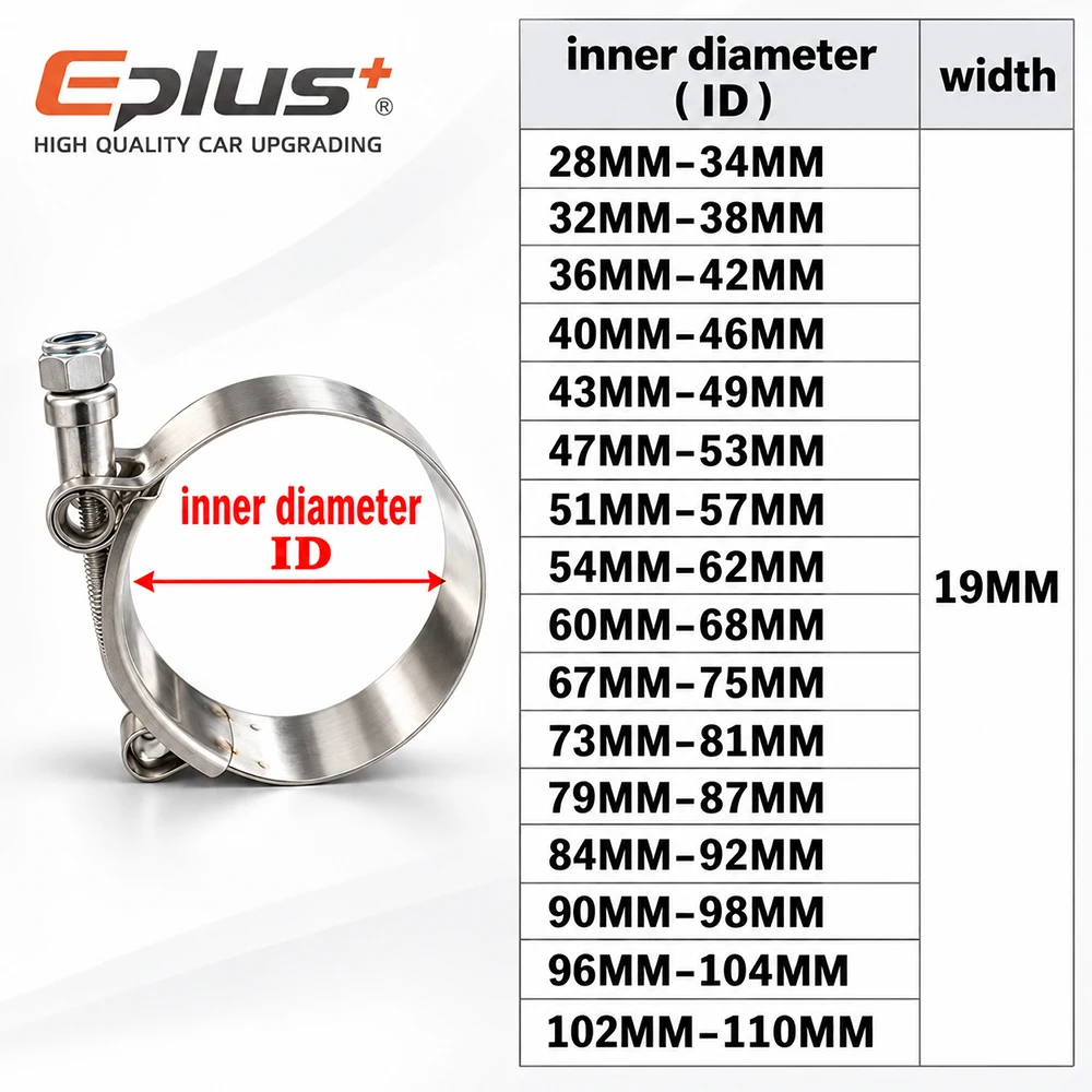 5 Stück Edelstahl Europäische Hochleistungs-Schlauchschellen Universelle T-Bolzen-Schellen 28-110mm Verstellbar für Auto, Motorrad & Industrielle Rohre – Detail 1