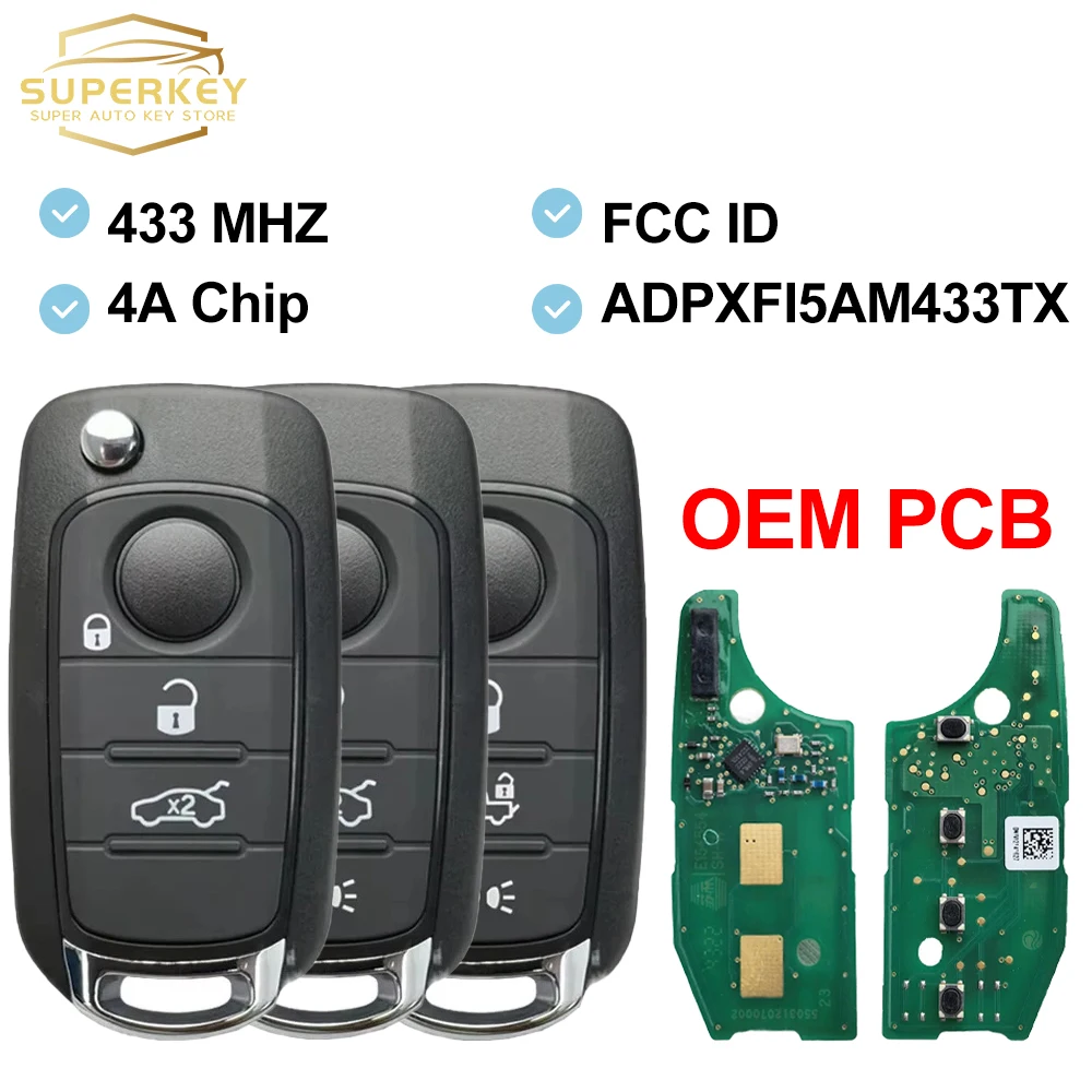 Superkey OEM PCB Flip Remote Car Key 433Mhz 4A Chip for Fiat Tipo Toro 500X Nuovo Grazie 2016-2018 2ADPXFI5AM433TX