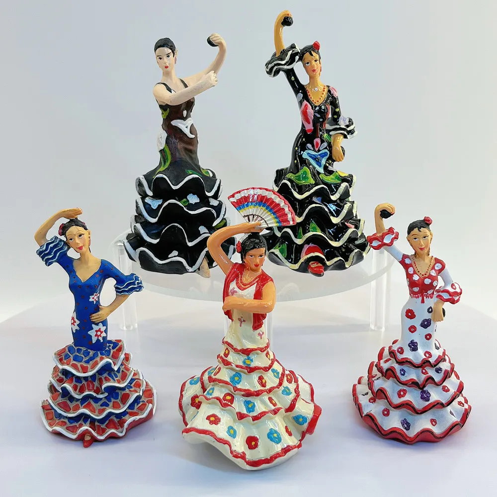 Juego de Figuras de Resina de Bailarines de Flamenco Españoles, Recuerdo de Danza Folclórica Española, Regalo Decorativo Cultural y Coleccionable