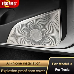 For Tesla Model 3 2021-2022 Car Accessories Front Column Roof Horn Hood Speaker Cover Sound Decorative Audio Panel Frame Sequins