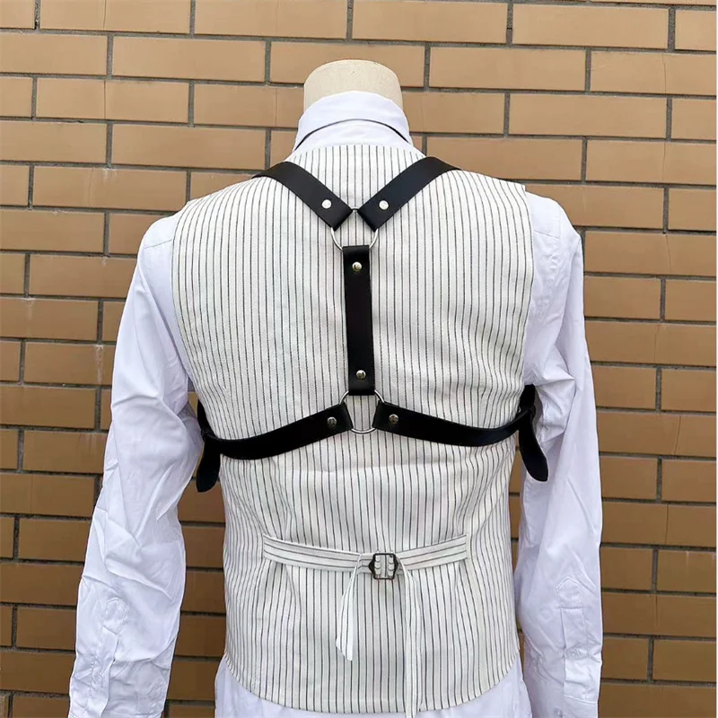 Fetish Gay Faux Leather pettorina da uomo regolabile BDSM cinghie per imbracatura per il corpo Lingerie cinture per pettorina sessuale con catena