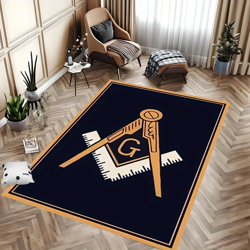 Freemason Symbol Rug - Non-Slip Mat for Garden Patio Bedroom Living Room, Unique Secret Society Decor Gaming Floor Mat