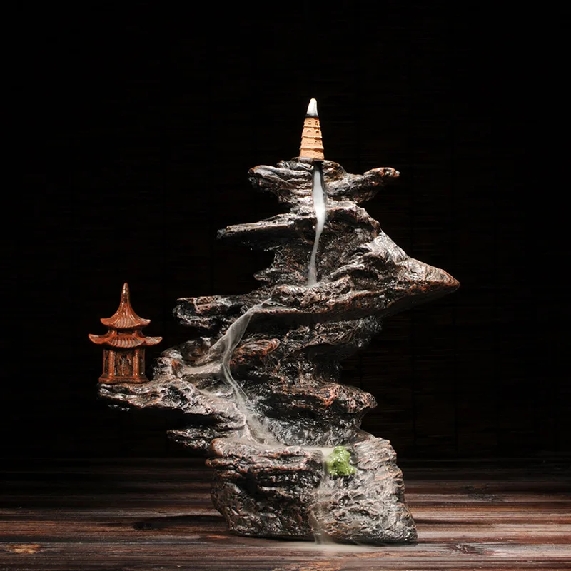 Large alpine and flowing water backflow incense burner